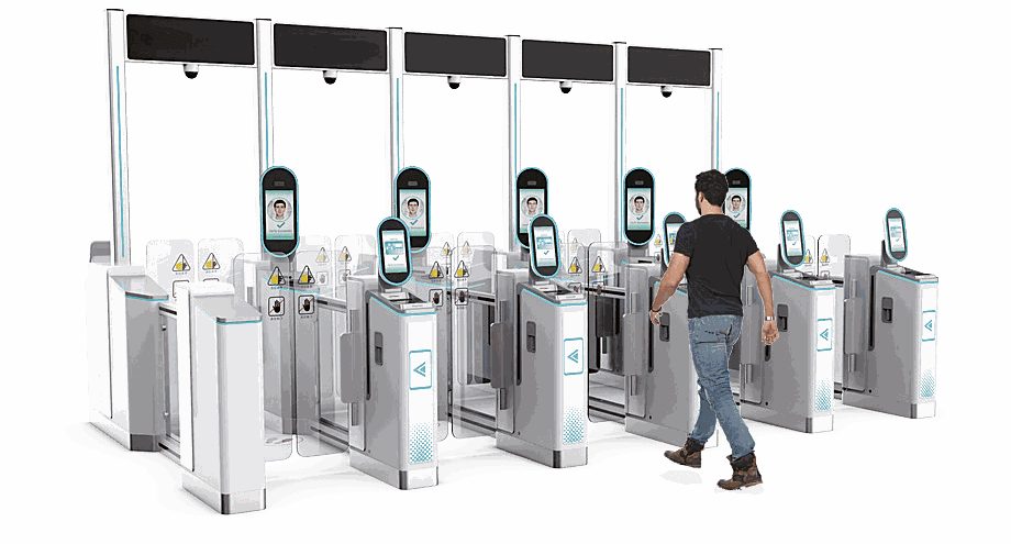 A row of automated border control eGates