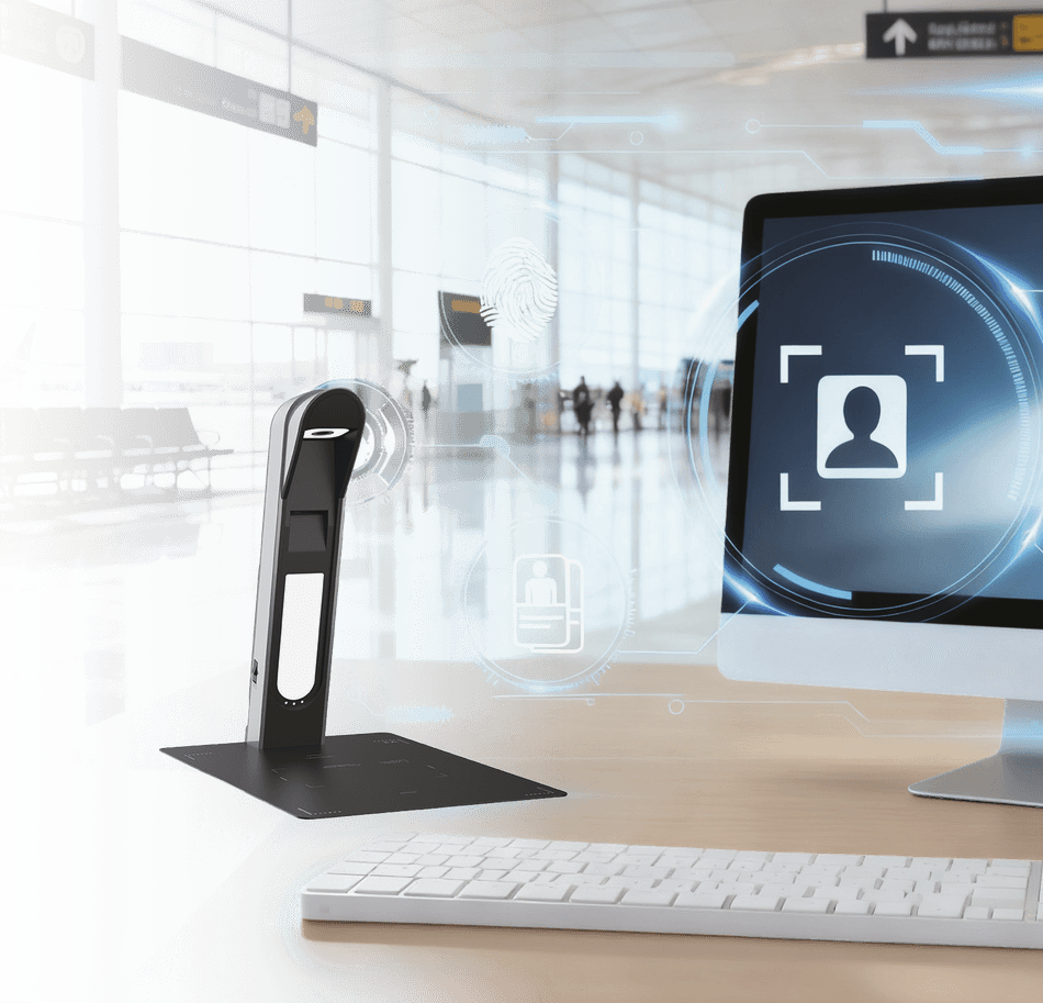 EagleEye reading a passport beside an inspection screen