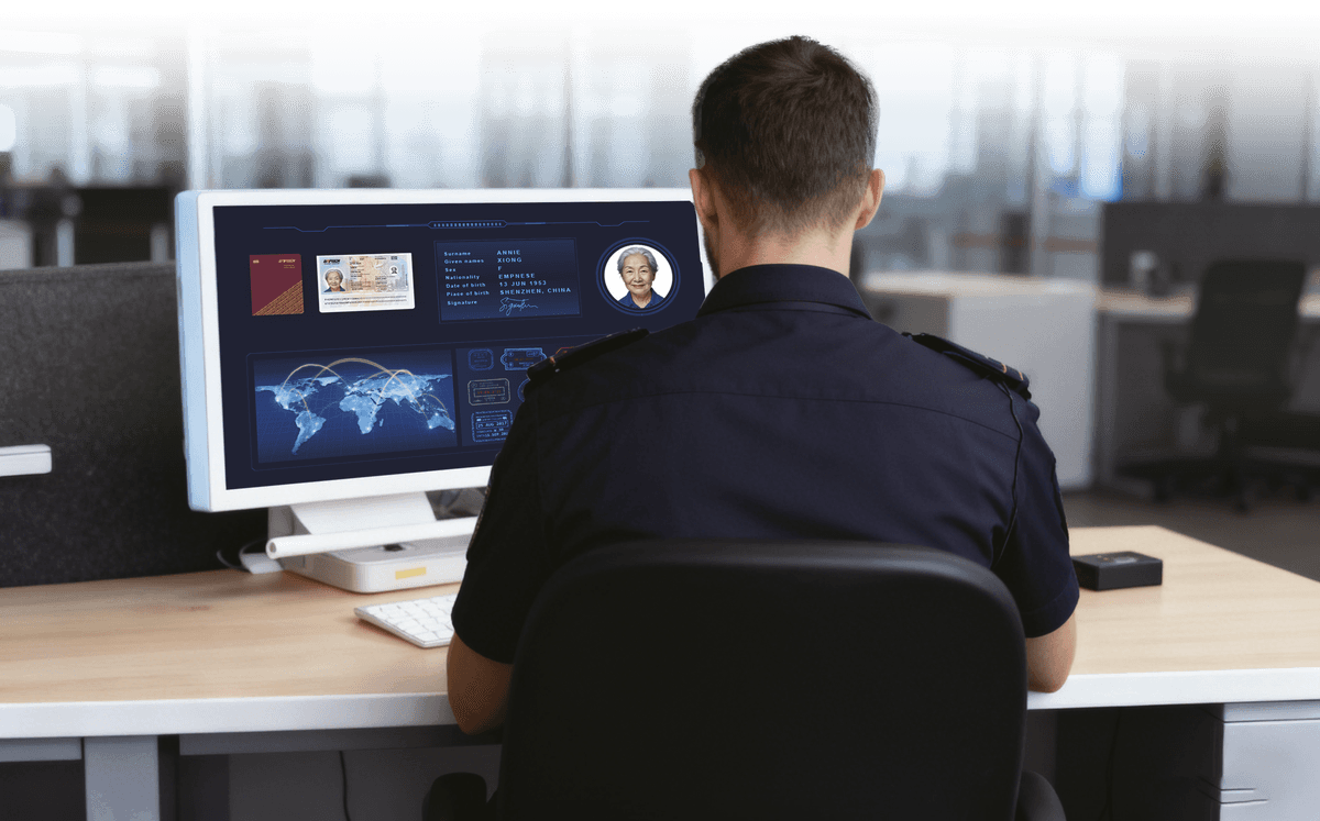 A border officer reviewing an analysed passport record
