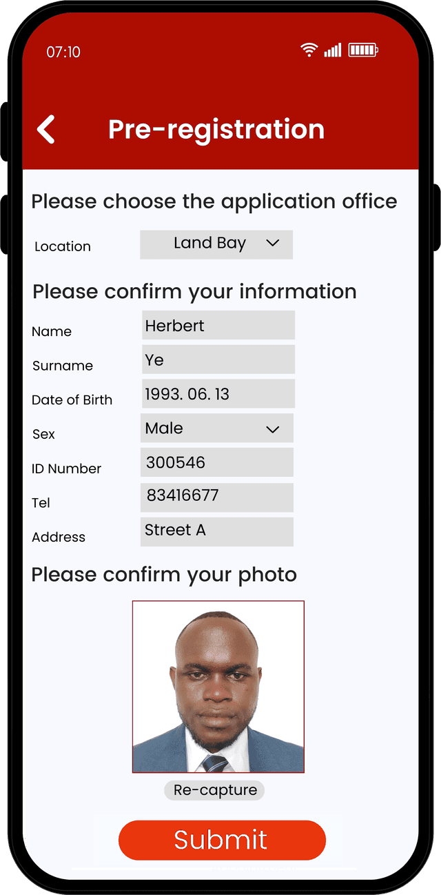 Application office chosen, details and the processed portrait confirmed